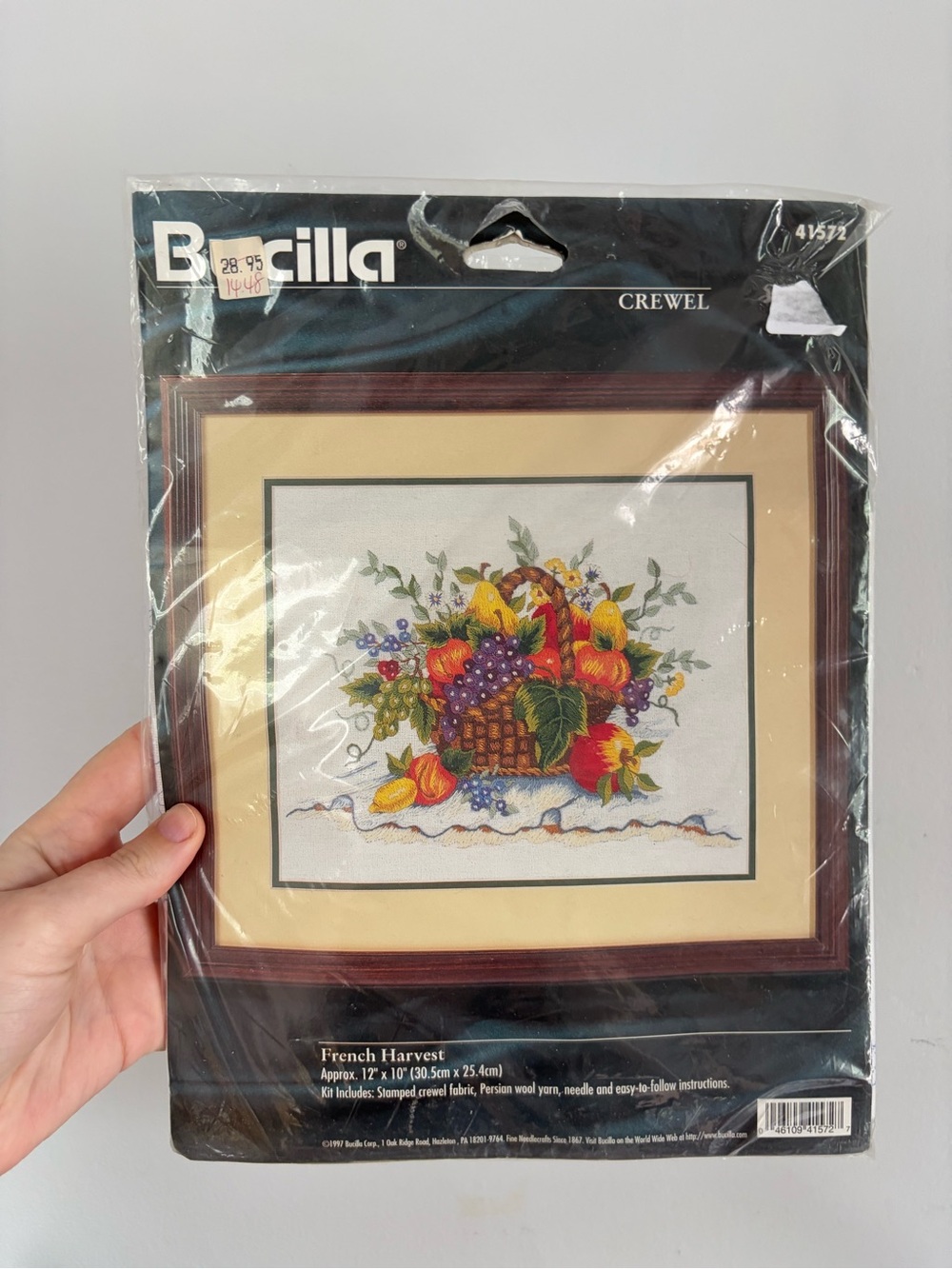 NWT Vintage 1997 Bucilla Fruit Basket Crewel Kit - Yellow, Red, Purple, Green